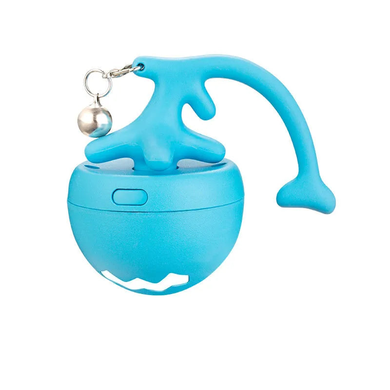 USB electric cat teasing ball with fish bone shaped rolling component and teasing stick attachment