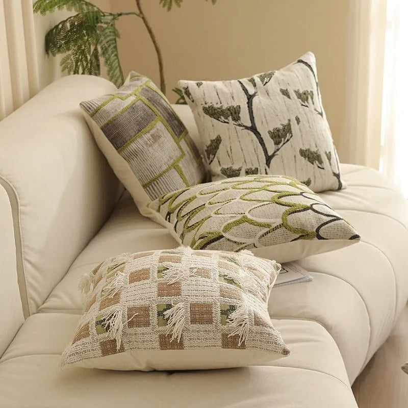 Square Jacquard cushion cover with yarn-dyed floral pattern in various colours, shown at 45cm size.
