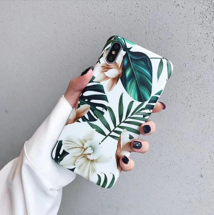 Floral banana leaf design TPU back case for iPhone XS Max and XR models