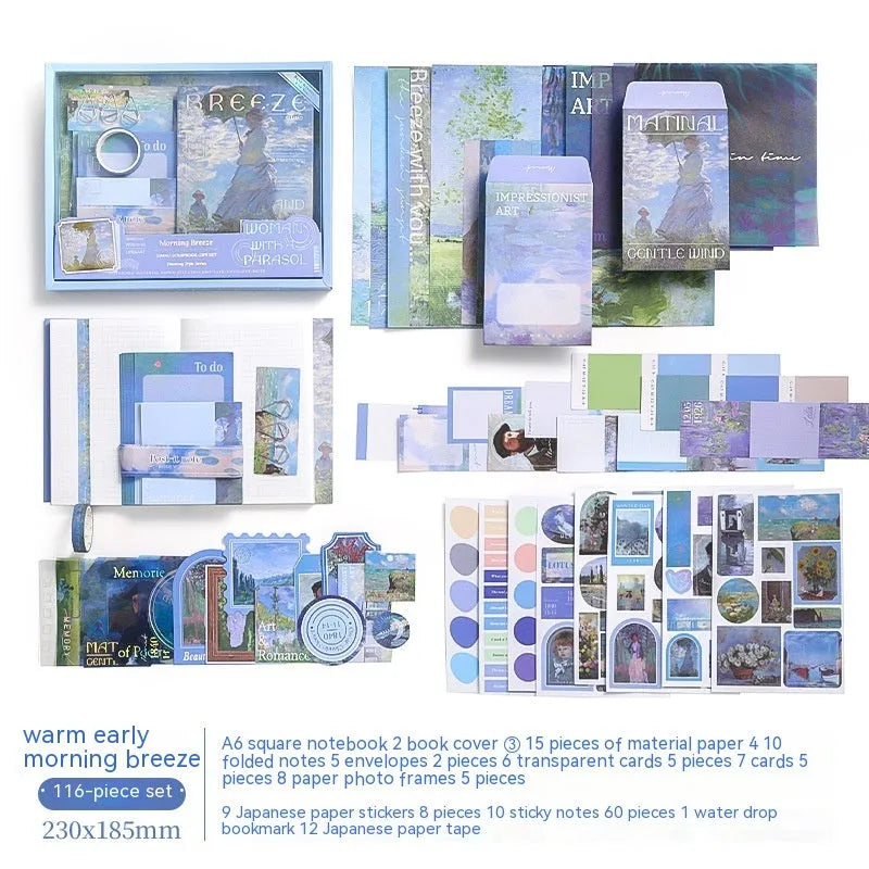 Retro style plaid A6 grid notebook gift box set with envelopes, cards, photo frames, and stationery accessories