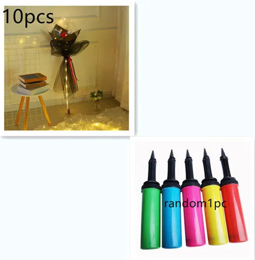 Transparent round LED luminous balloon rose bouquet with artificial flower and lights for DIY assembly