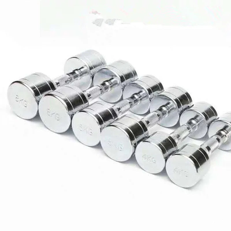 Pure steel electroplated dumbbell in silver colour with ergonomic grip design for strength training