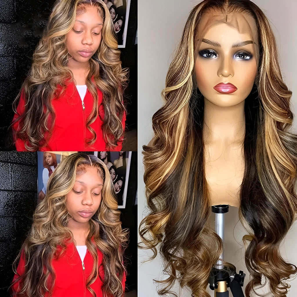 Front lace wig with long gradient curly hair and side bangs in high temperature fibre