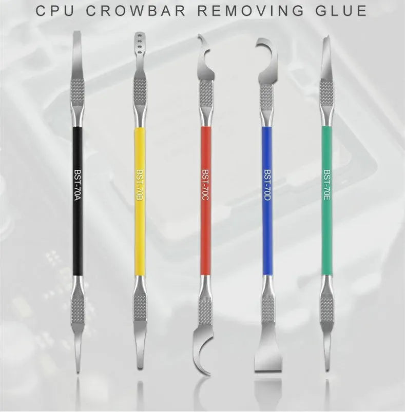 Five piece stainless steel plastic tool disassembly crowbar set with thin 0.07mm blades