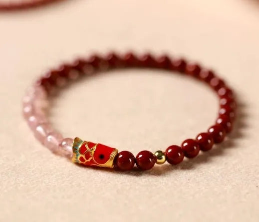 Hand-woven unisex bracelet with purple gold sand and koi pendant in retro style