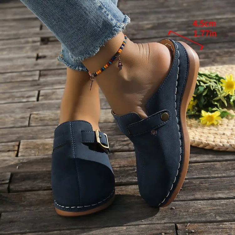 Women's casual wedge slippers with closed toe and rubber soles in multiple colour options