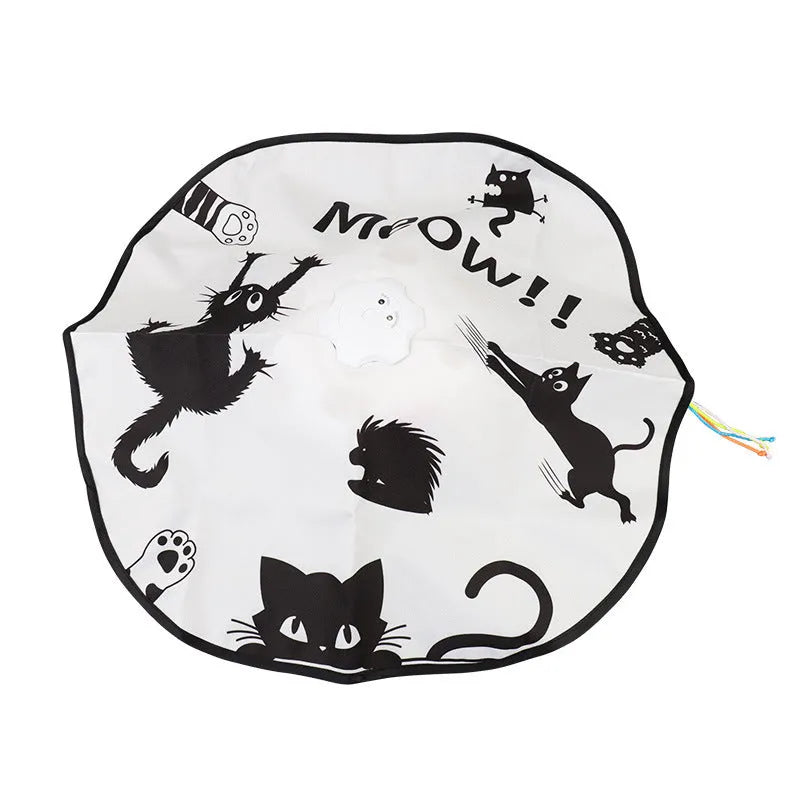 Plastic self-hitting cat teaser toy showing picture colour design and automatic mechanism