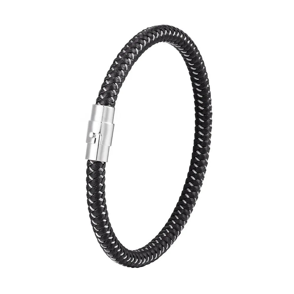 Titanium steel wire bracelet with magnetic clasp in a geometric, unisex design.