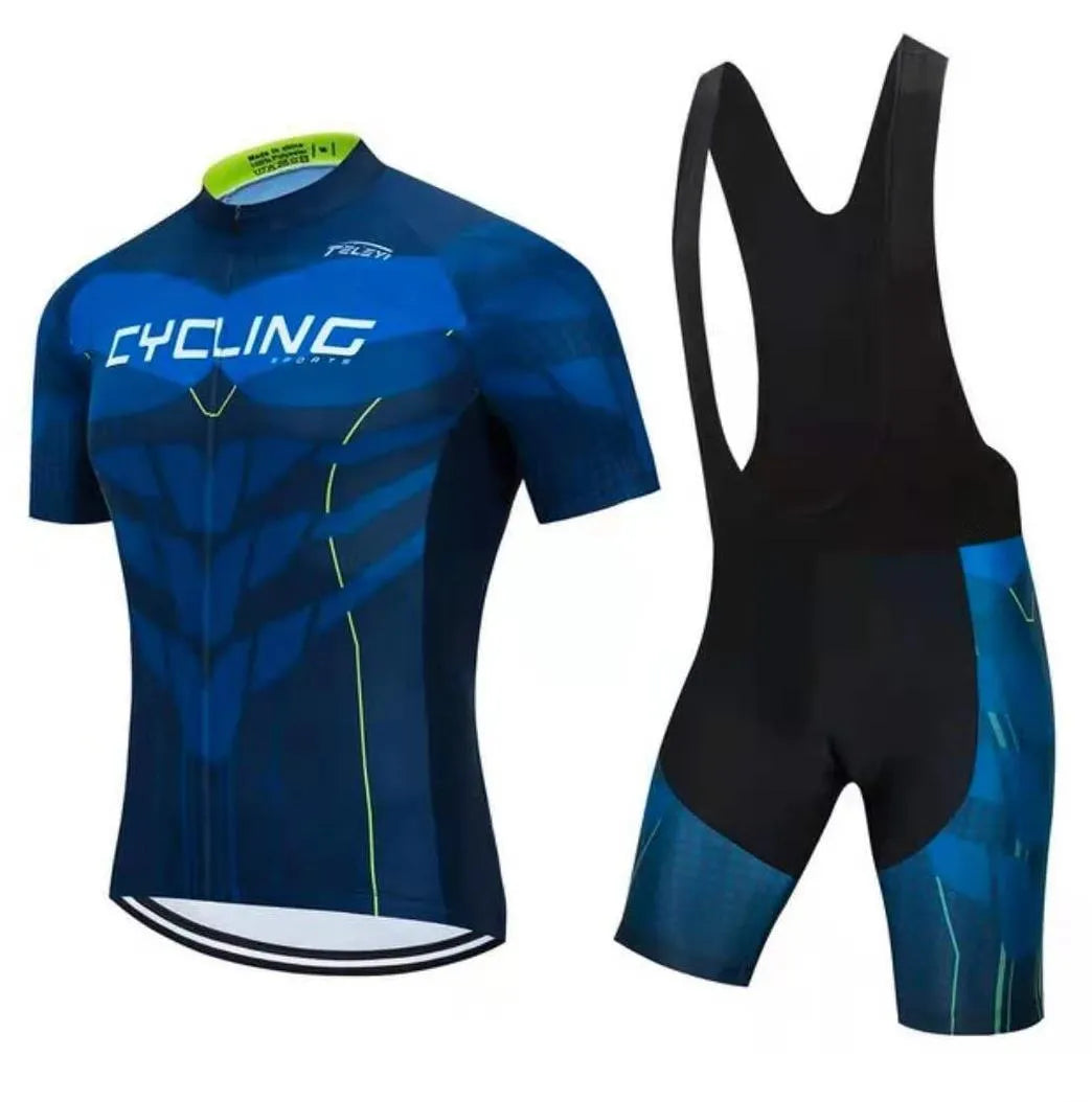 Cycling jersey and pants set with moisture-wicking fabric in various colour options