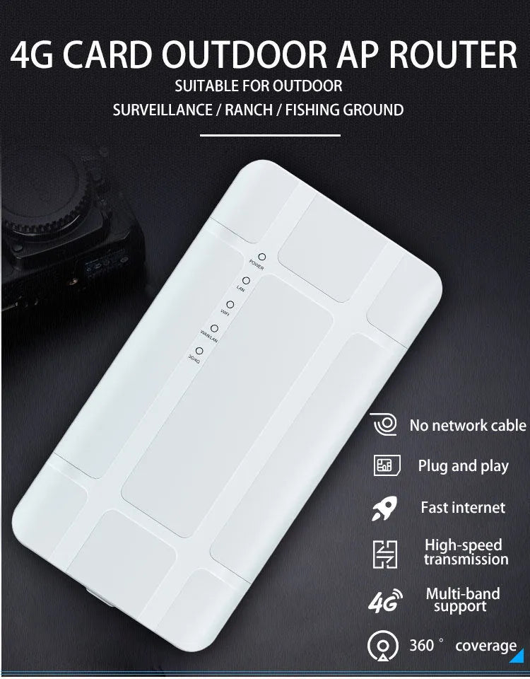 White 4G LTE outdoor CPE router with 300Mbps speed and VPN firewall support for wireless internet
