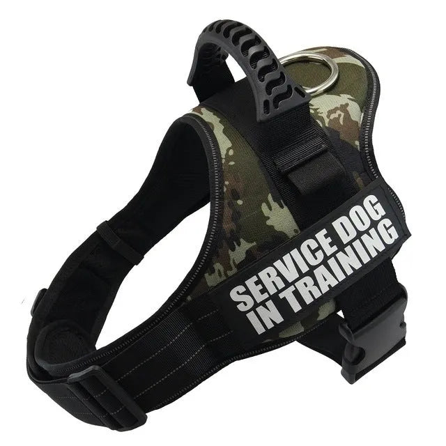Personalised reflective no-pull dog harness in nylon with adjustable chest strap and sturdy handle