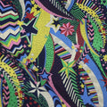 Blue floral print cotton fabric showing botanical designs on 145cm wide material