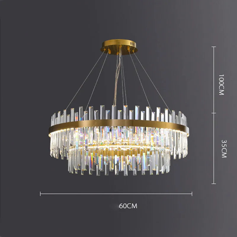 Crystal multi-head chandelier with stainless steel body and adjustable height for ceiling lighting