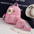 Three-piece floral PU leather backpack set for teenage girls with matching shoulder bag and card wallet