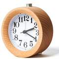 Solid beech wood silent bedside alarm clock with 4-inch dial and integrated mirror