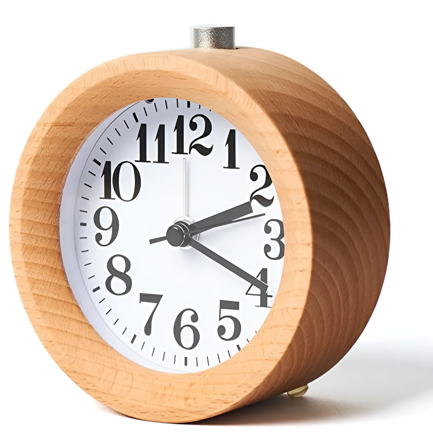 Solid beech wood silent bedside alarm clock with 4-inch dial and integrated mirror