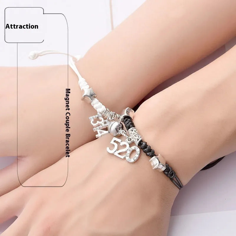 Electroplated alloy suction cup couple bracelets with crown and diamond designs