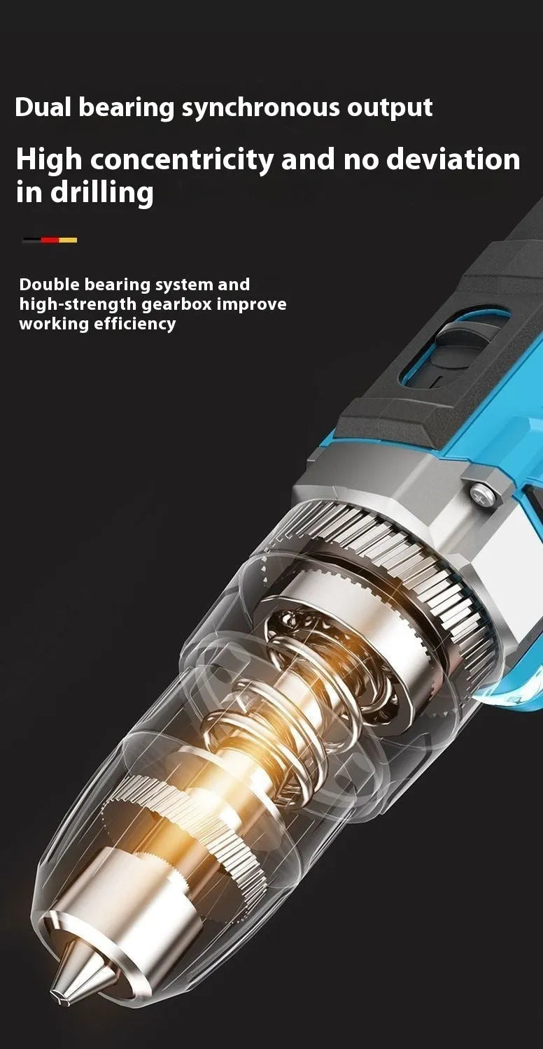 12V dual speed pistol grip impact drill and electric screwdriver set in a plastic storage box.