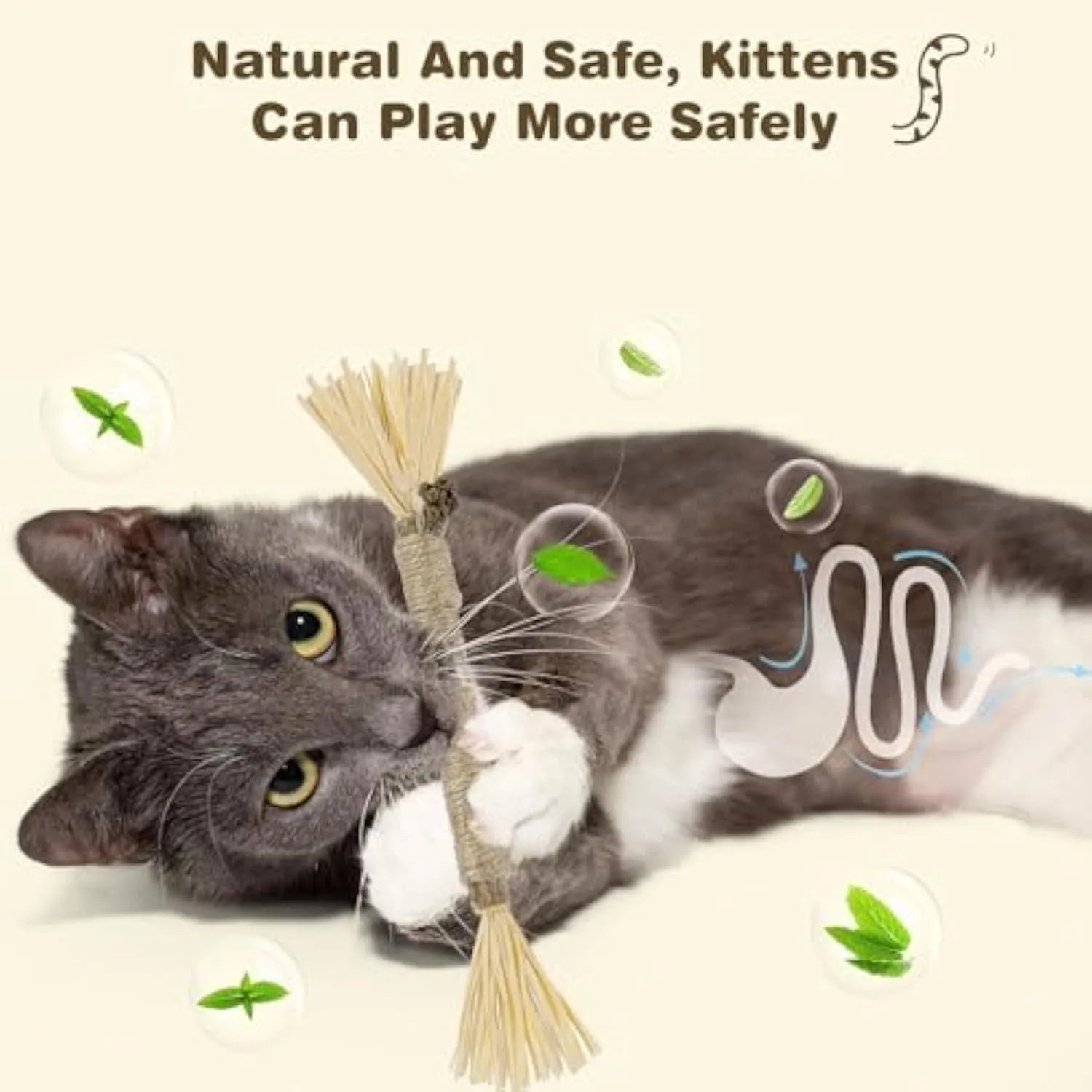 3 natural silvervine chew sticks for cats with sisal rope and raffia dental care toy