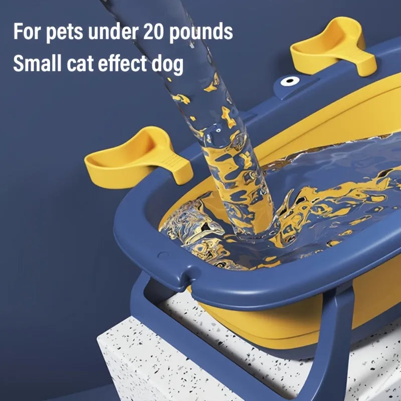Light blue foldable portable pet tub for washing a small dog or cat