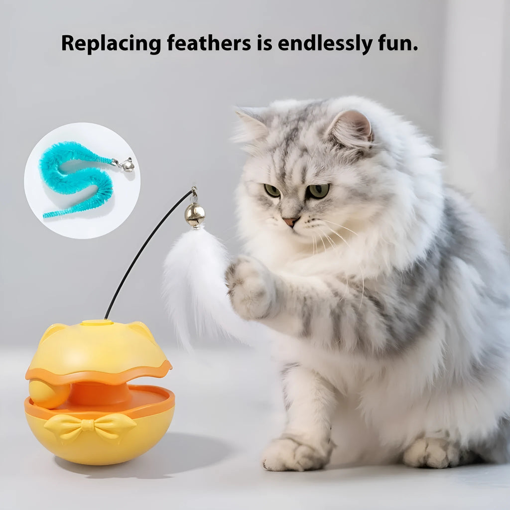 Electric cat toy tumbler with self-hi teaser in lemon yellow, sky blue, or soft fog grey plastic