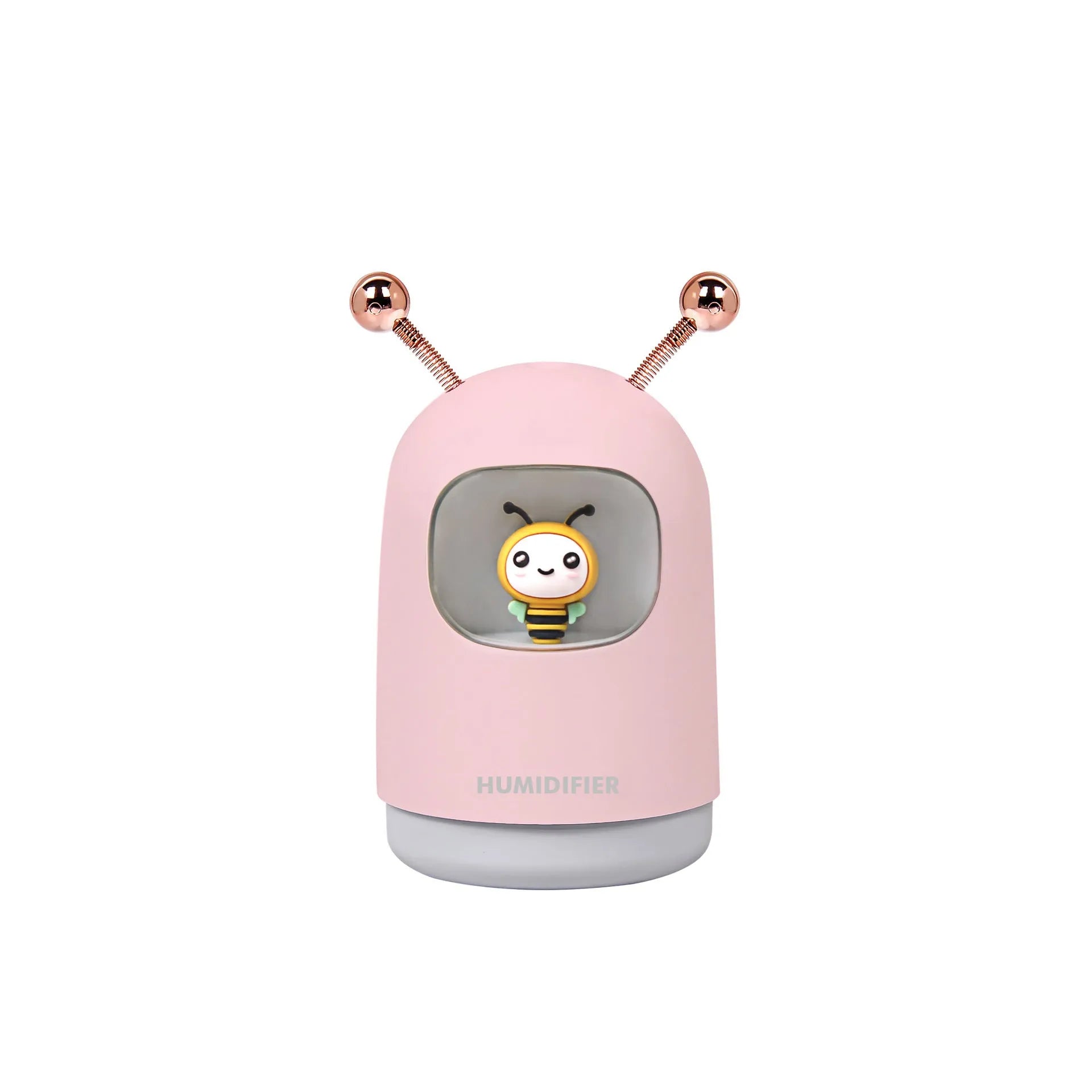 Mini USB pet-shaped humidifier in bee design white colour with ambient light and compact size