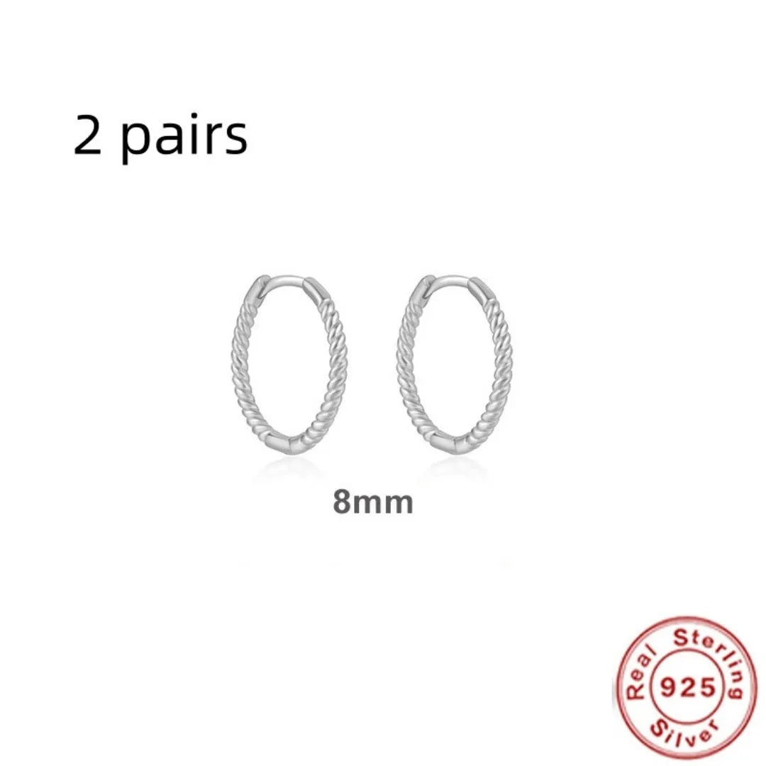Twist S925 Sterling Silver twisted string round ring earrings in gold or platinum colour.