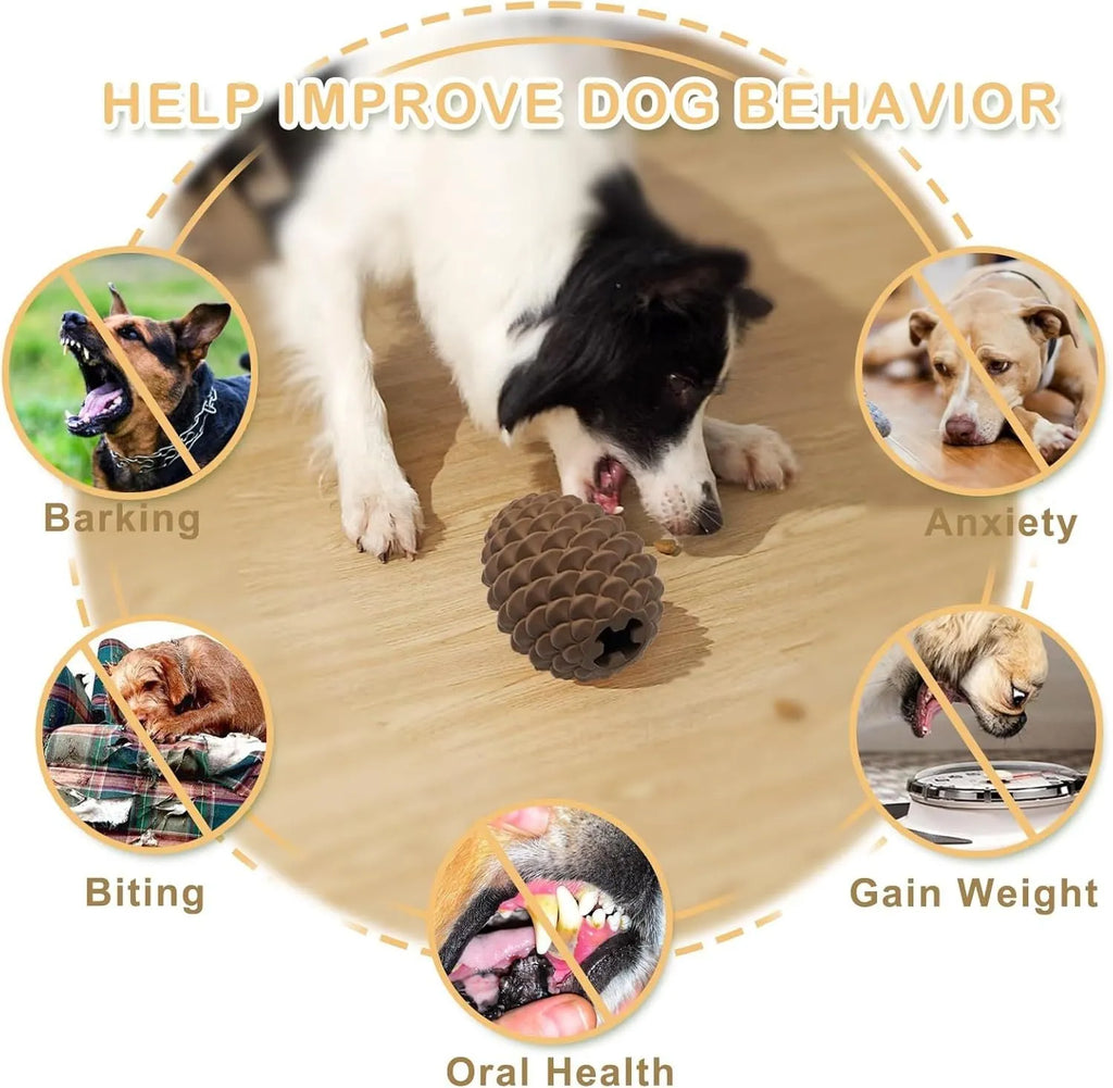 Yellow natural rubber pine cone shaped dog toy with treat dispenser hole