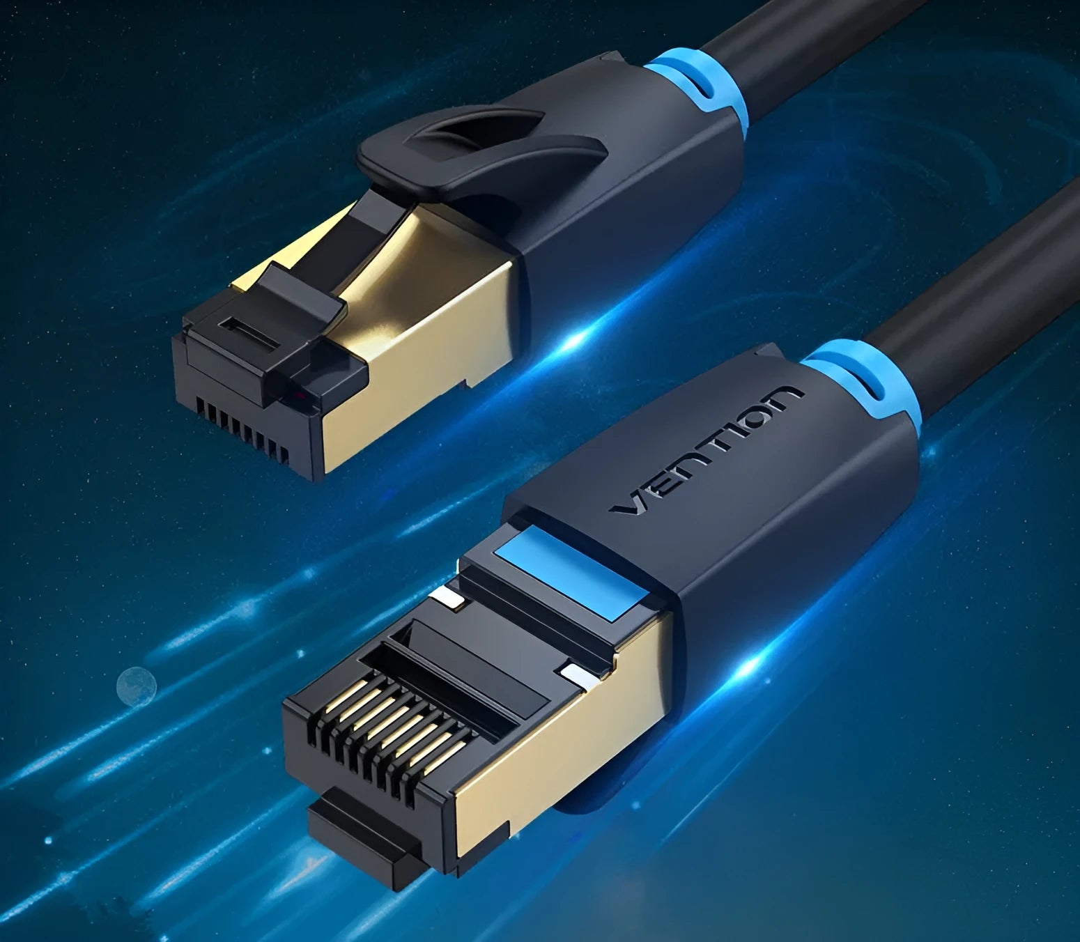 CAT8 10G Ethernet cable showing flat and round style options with RJ45 connectors