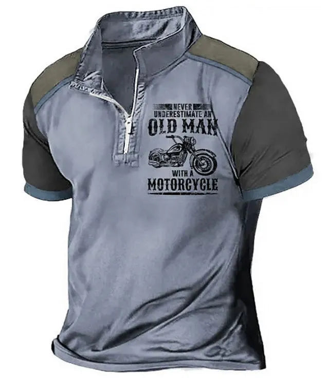 Men's digital print polo shirt with zip-decorated lapel collar in regular fit casual styling