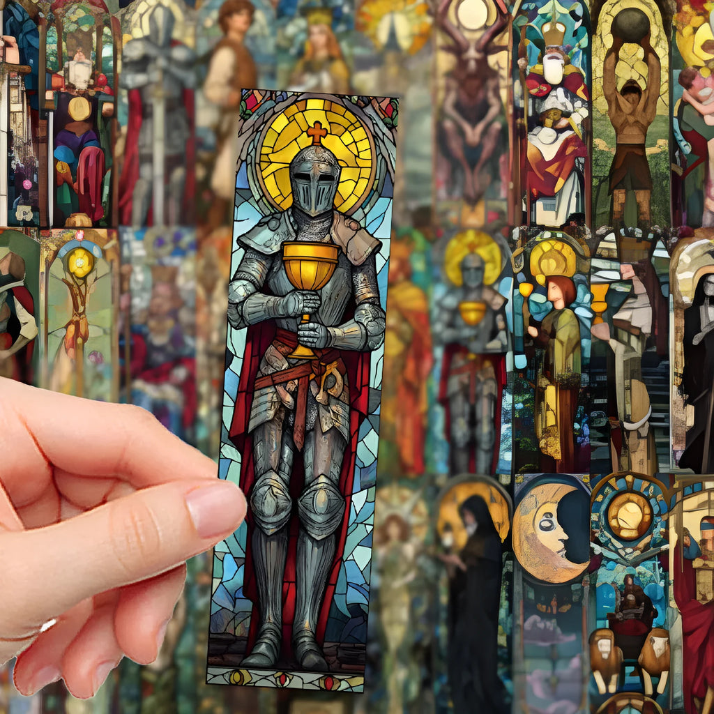 Pack of 30 colourful tarot-themed paper bookmarks with cute designs.