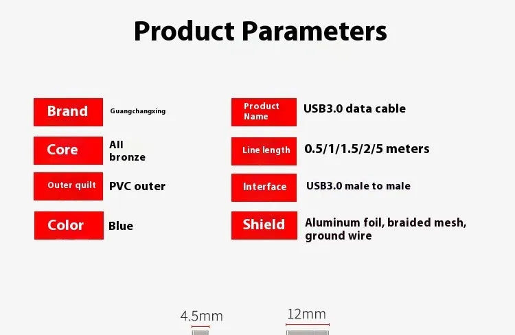 USB 3.0 public-to-public mobile hard disk box data cable with nickel-plated connectors
