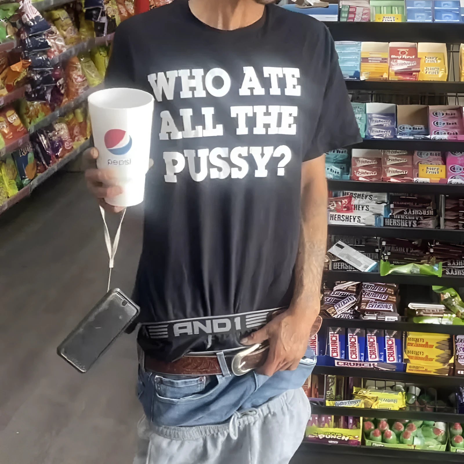 Man modelling a black heavy cotton loose-fit short-sleeved retro T-shirt