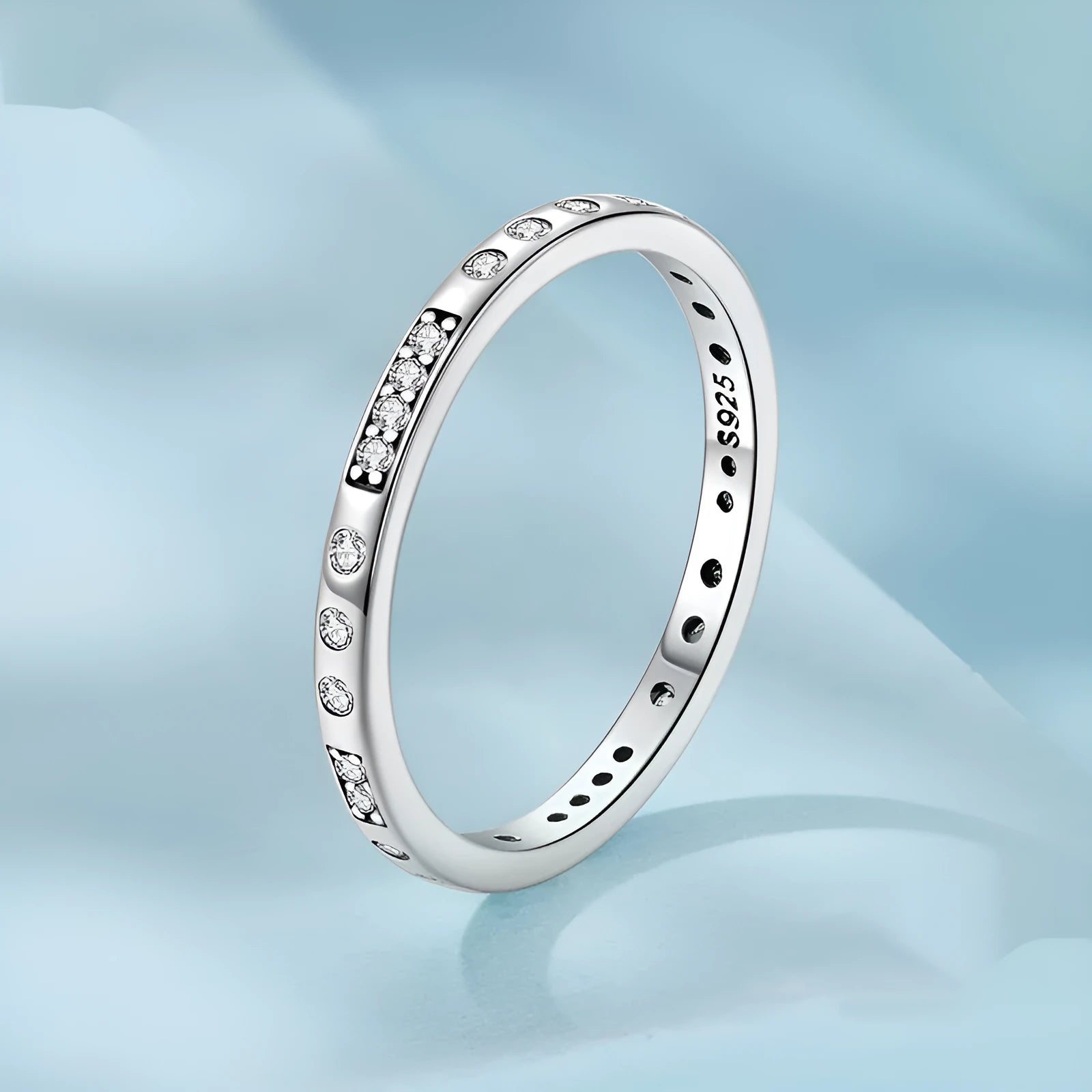 Moss Password I Love You silver ring with oxidised black finish, shown in size 7 on a model finger.