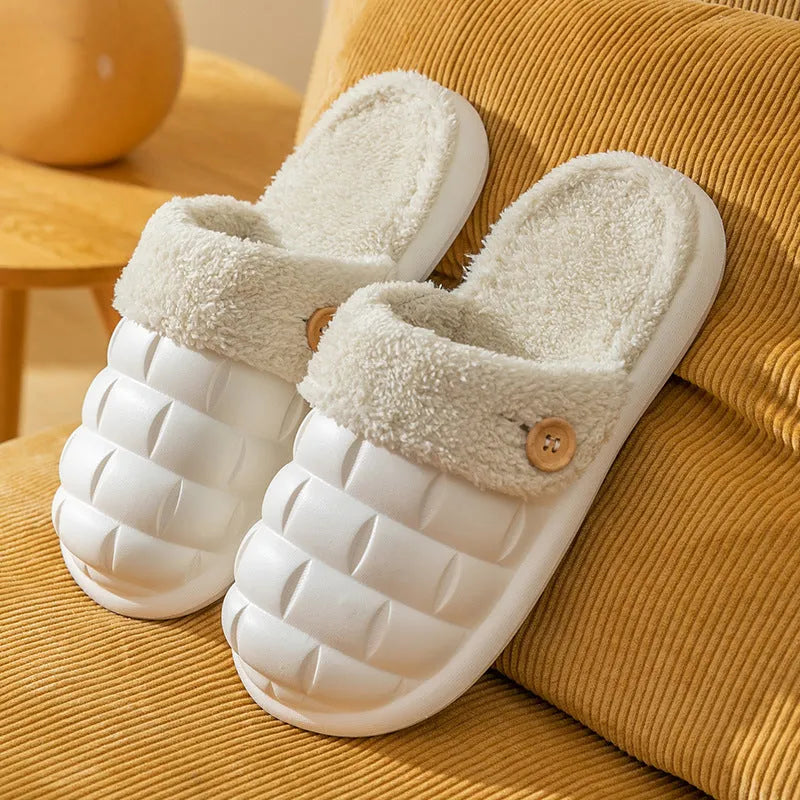 Plaid design women's detachable EVA house slippers with plush lining in various colours