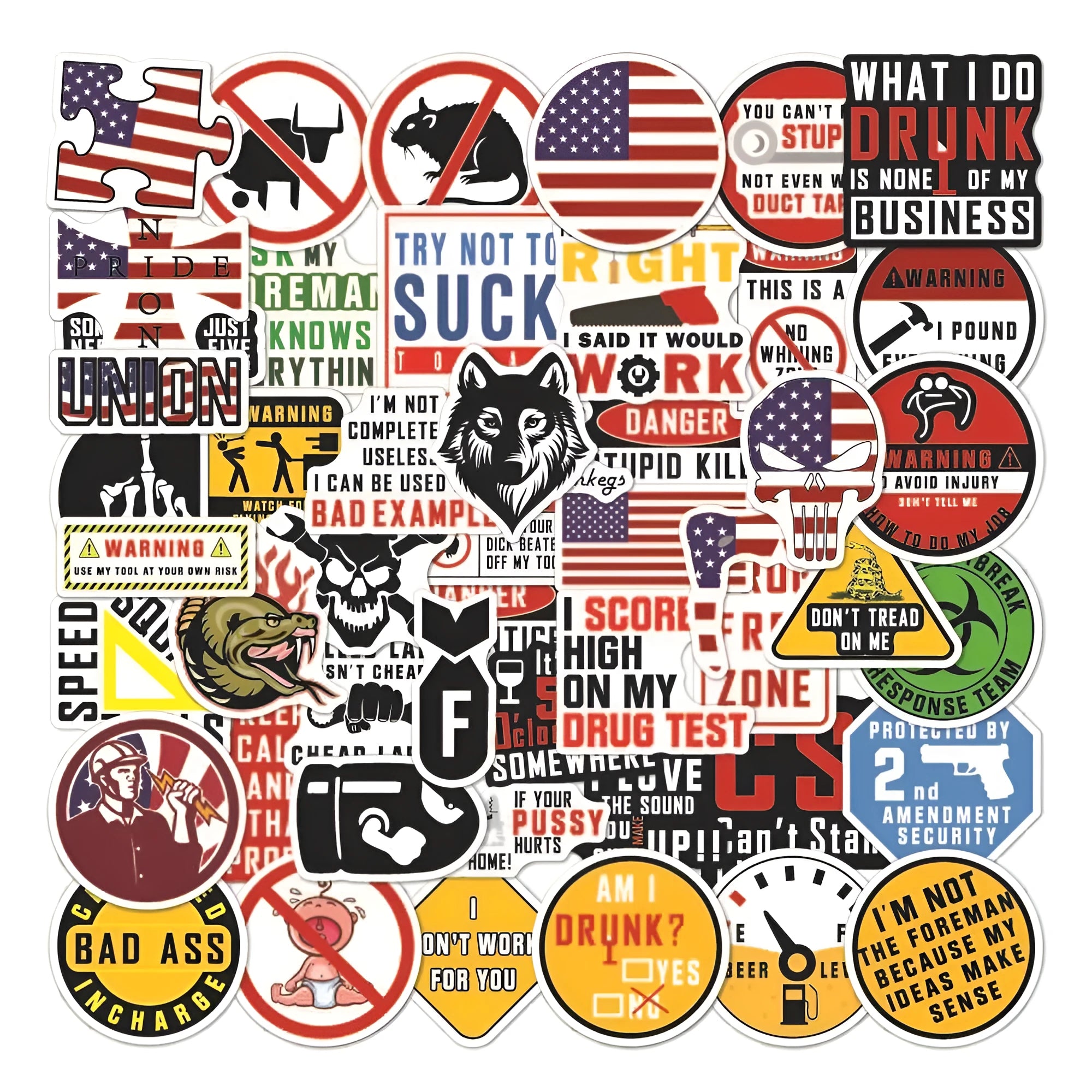 Waterproof motorcycle helmet stickers pack with warning slogans and graffiti designs