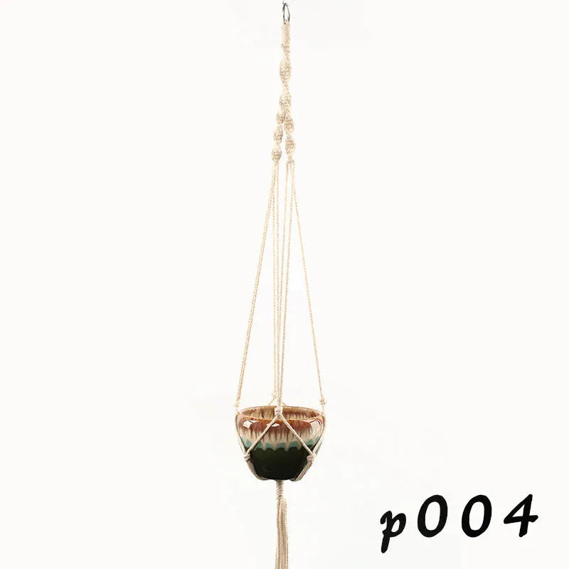 Woven wire plant basket holder with cotton rope construction in desktop and wall hanging styles