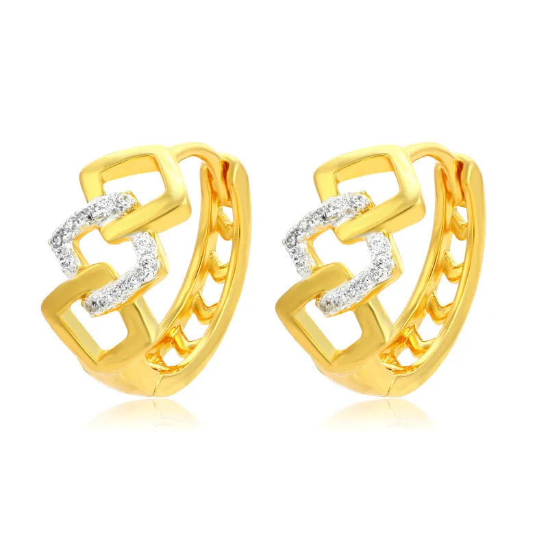 Geometric hollow-out gold electroplated alloy drop earrings with colour separation ear clip