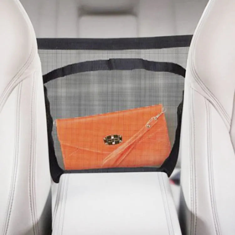 Black car bag mesh bag with nylon and mesh construction, 25 x 16.5 x 3.8 cm, for hanging travel storage