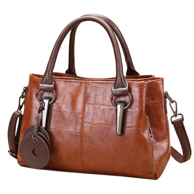 Women's PU leather shoulder bag with horizontal square shape and open pocket in vintage brown colour