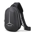 Waterproof Oxford cloth chest bag in black colour showing compact 20x10x30cm dimensions with chest strap
