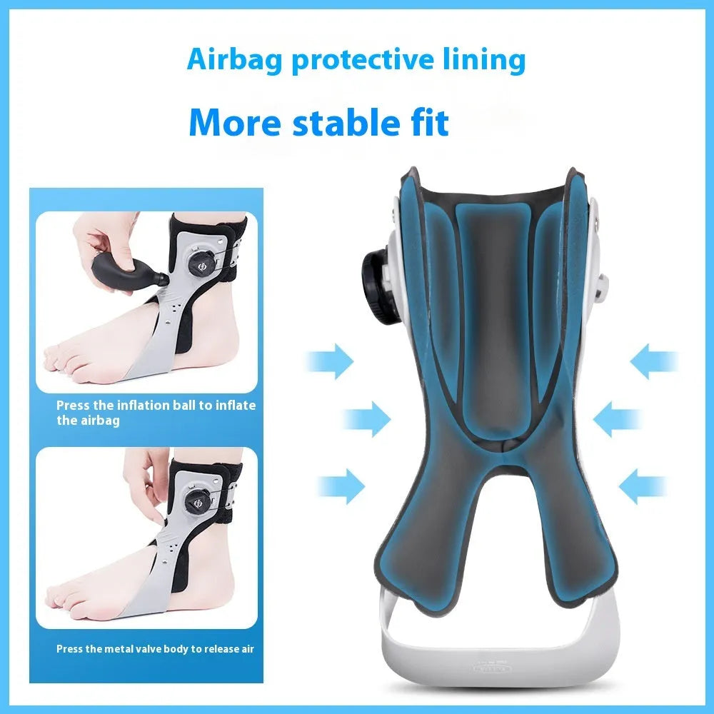 Adjustable airbag button ankle support brace shown in grey, designed for left or right ankle.