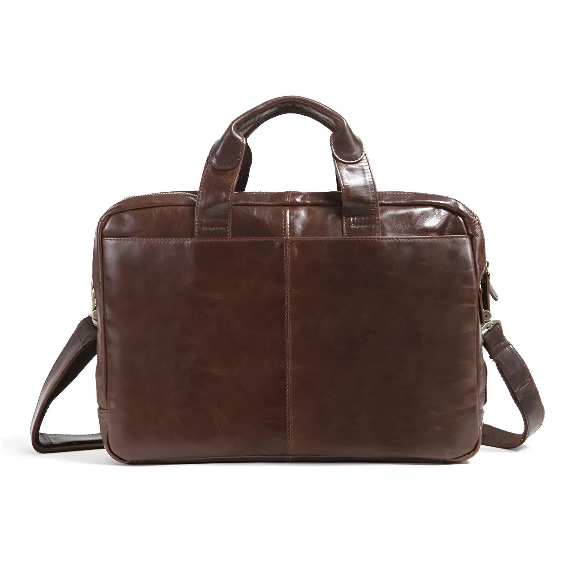 Brown 18-inch men's business briefcase made from first layer cowhide leather with polyester cotton lining