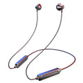 Black neck-mounted wireless sports earphones with Bluetooth connectivity for stereo audio