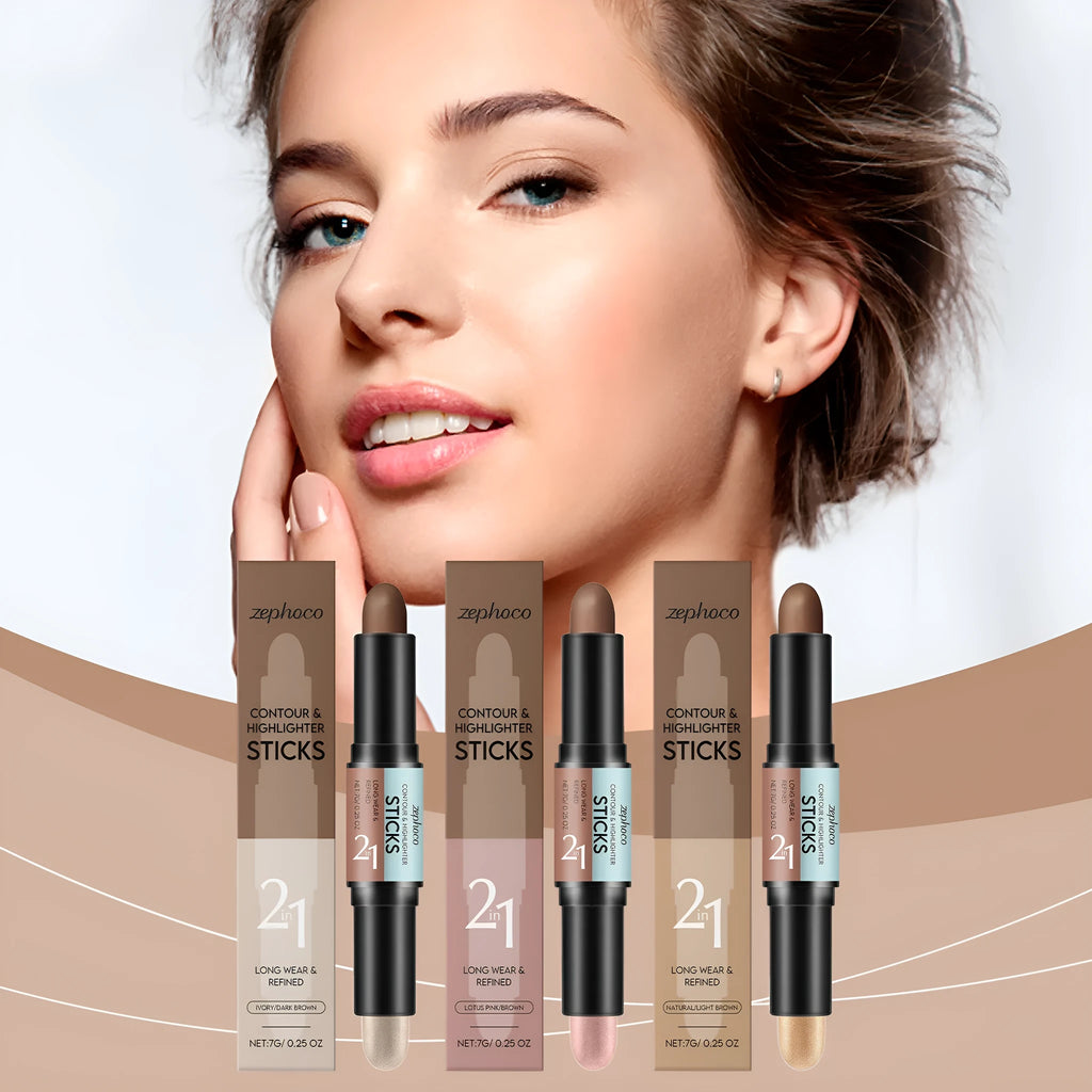 2-in-1 dual-ended brow highlighter pencil in brown shades with outlining and highlighting ends