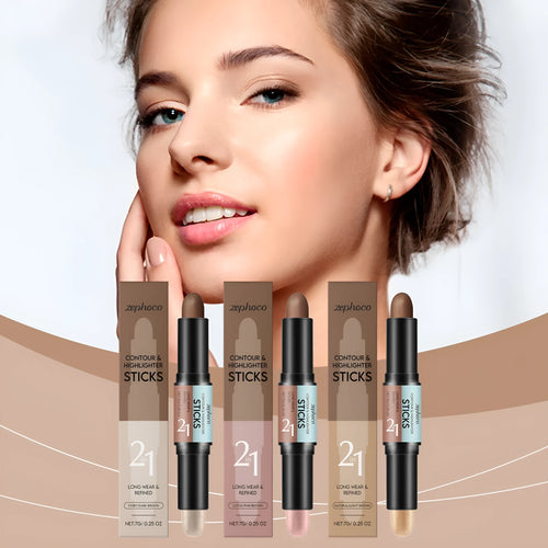 2-in-1 dual-ended brow highlighter pencil in brown shades with outlining and highlighting ends