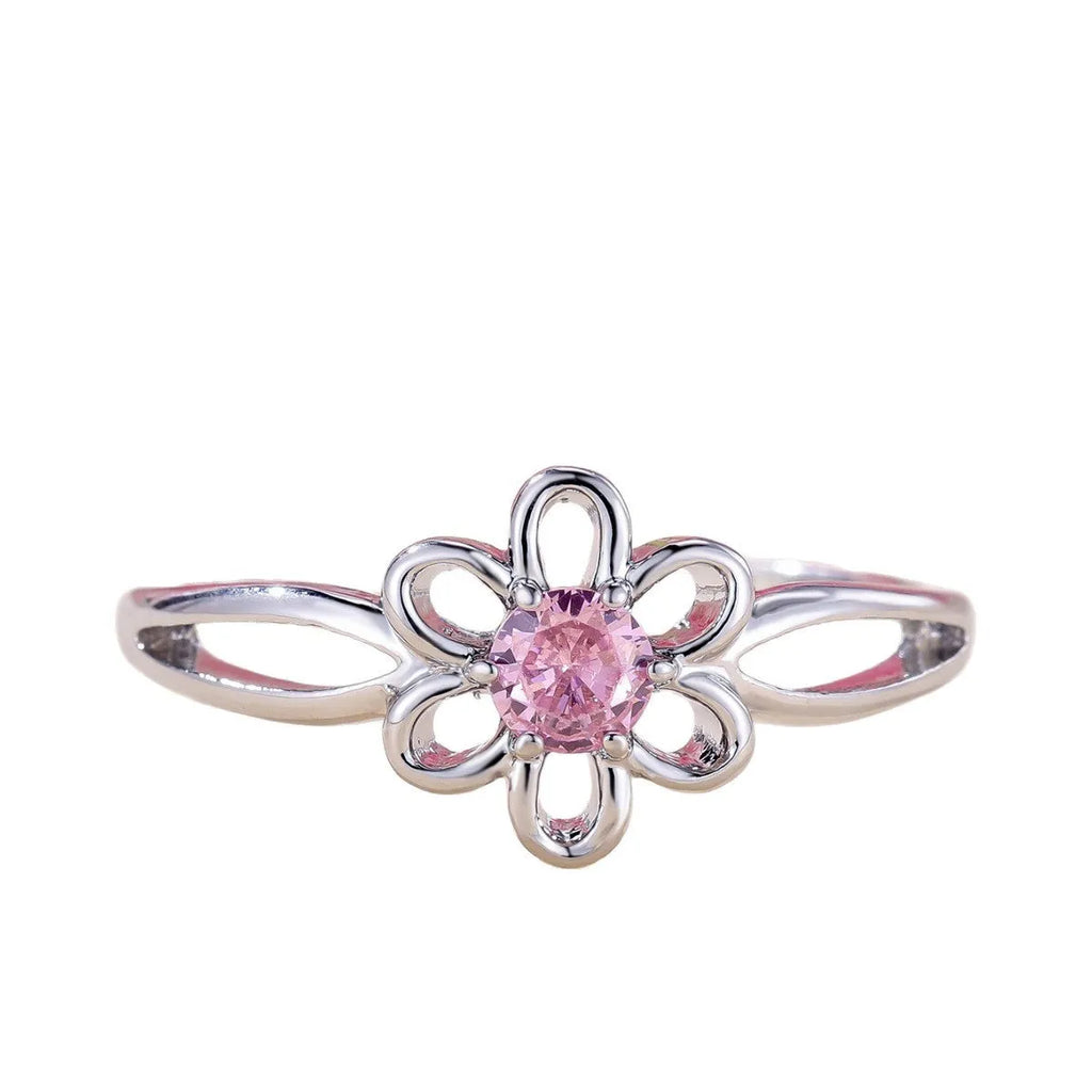 Lady's copper floral hollowed fashion ring with electroplated finish in two colour options