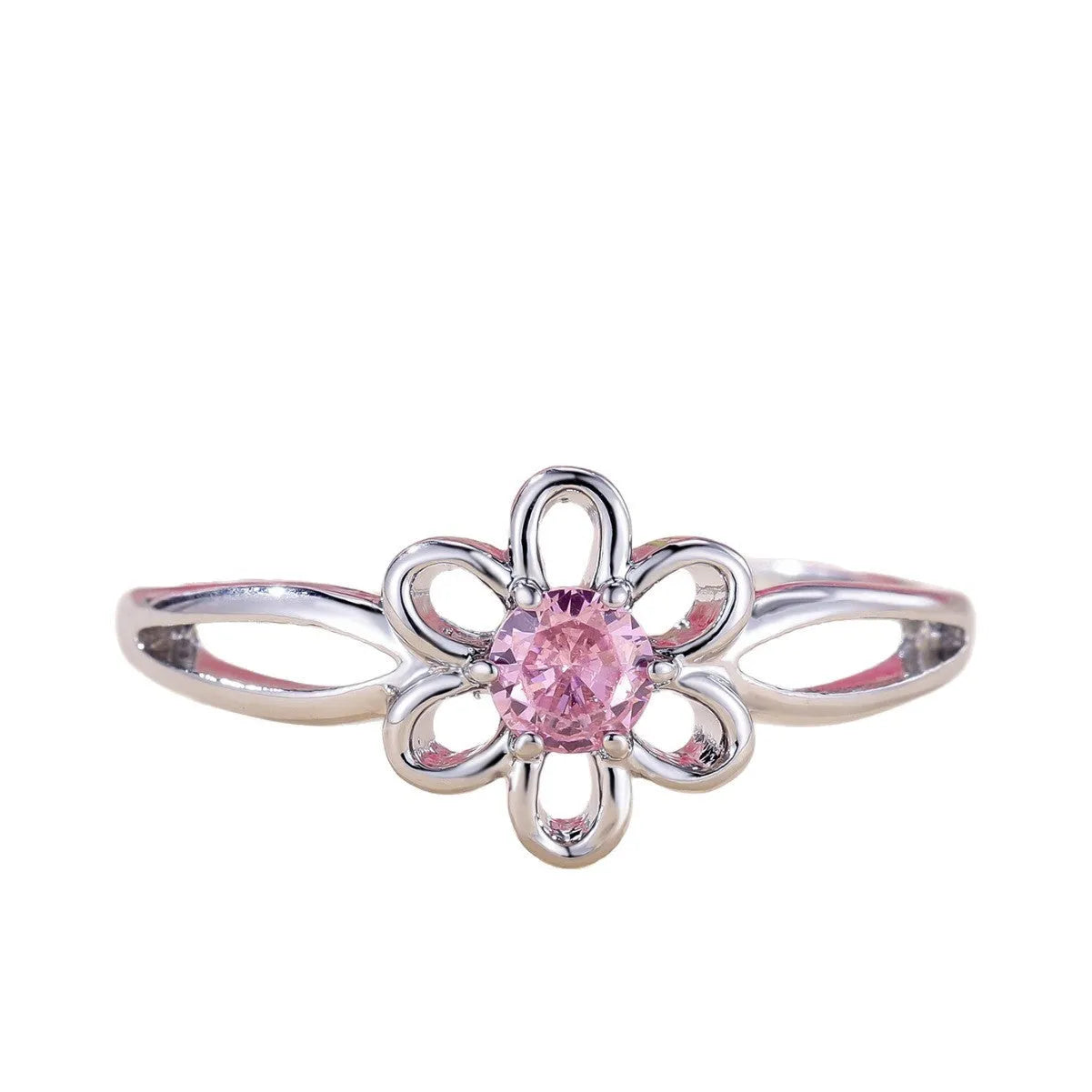 Lady's copper floral hollowed fashion ring with electroplated finish in two colour options