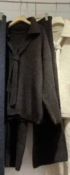 Sweater suit two-piece set with imitation cashmere fabric in beige, dark coffee, dark gray, or gray colours