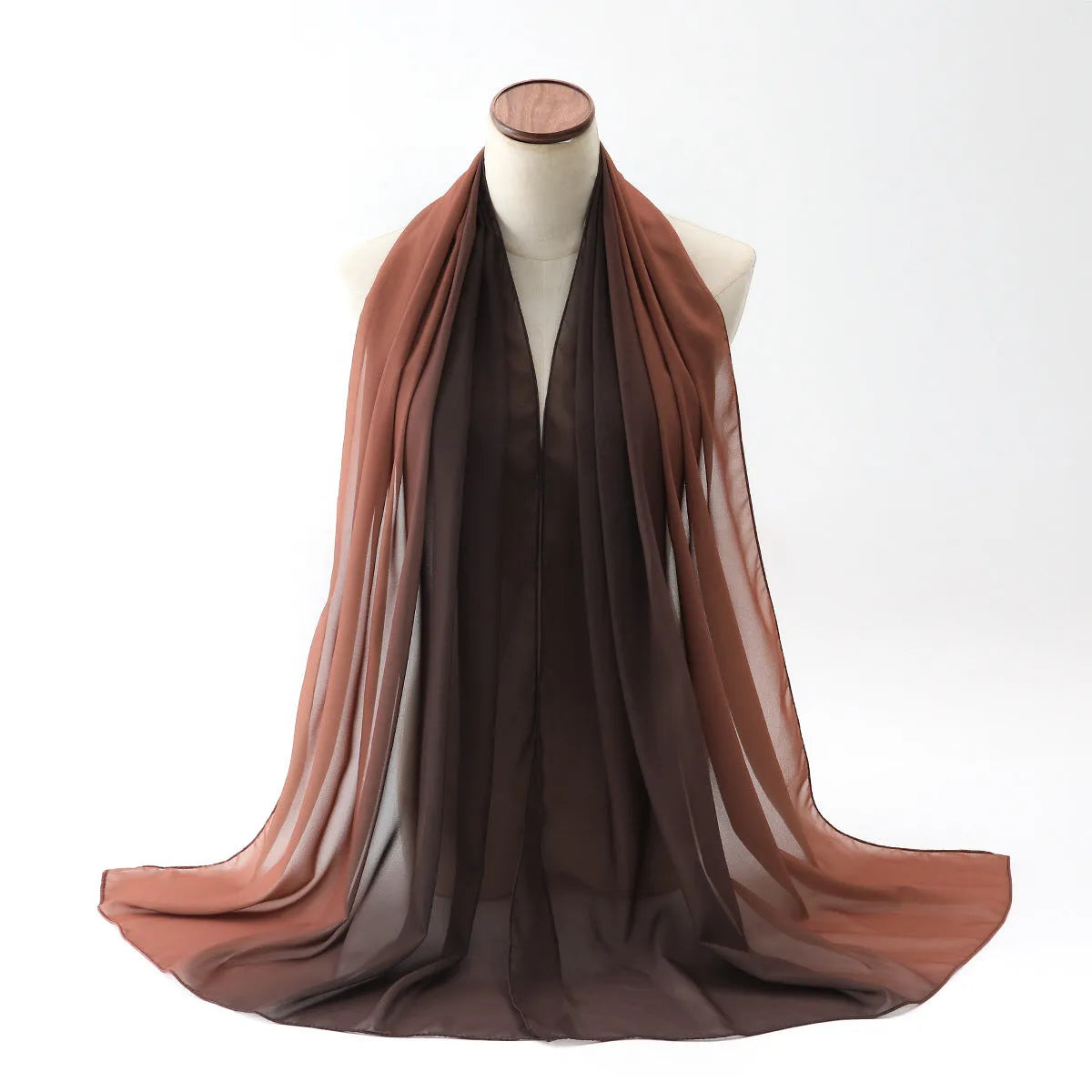 Women's chiffon bubble towel texture scarf in ethnic Pu long style showing length and colour options